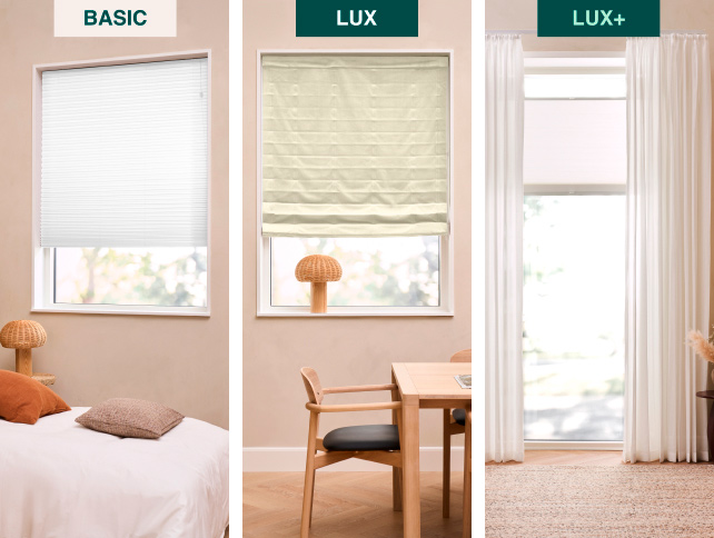 Basic, Lux og Lux+ gardiner